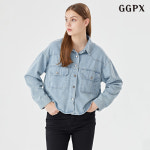 GGPX 데일리 카라넥 투포켓 여성 데님 긴팔 블라우스 GOCBA009D