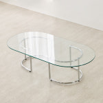 이노센트 블링 강화 유리 타원형 협탁 좌식 소파 거실테이블 1200