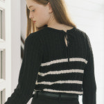 아워호프 아워호프 케이블 스트라이프 리본 롱 슬리브 니트 -