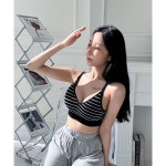A-D컵 골지V넥 편한 브라렛 필라테스 헬스 운동복 스포츠브라 브라탑 요가복 운동나시 스카이블루