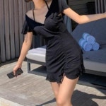 홀터넥 셔링 원피스 체형커버 수영복