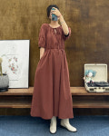 리리옷장 가을 간절기 소프트 아노락 우디 허리스트링 셔링 5부소매 롱원피스