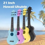 전문 다채로운 어쿠스틱 우쿨렐레 Uke 4 현 하와이 음악 초보자용 악기 21 인치 1 개