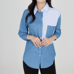 모이르벨라 여성용 에빗 스트라이프 데님 카라 셔츠 중청 S T24FW2-A0626