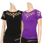 노브댄스복 A657 벌집구멍티 라인댄스복 라틴 모던 웰빙 라인 사교 단체복 댄스티셔츠 국산댄스복 사계절 보라