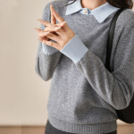 스윗트리 셔츠카라 배색 포인트 니트 티셔츠 j0787