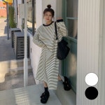 여성 겨울 두툼 포근 스트라이프 원피스