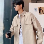 쿨샵 남자 오버핏 캐주얼셔츠 베이직 무지 포켓셔츠 블랙XL