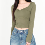 닷이프 여성용 스퀘어넥 셔링 크롭 탑 티셔츠 L T24FS1-A0150