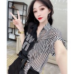 해피유통 여름 여성 의류 스트라이프 반팔티 루즈핏 쉬폰 셔츠 G0816
