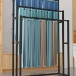 커튼진열대 샘플 행거 스탠드 단면 전시대 단층 매장용 무광블랙 이중 진열대 선반 커튼 나노골드 듀얼 레이어 100X30X150