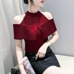 라인 댄스복 상의 라틴댄스 사교 오프숄더 러플 연습복 무대의상 티셔츠 섹시댄스복 화려한티셔츠