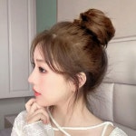 라이트브라운 올림머리 곱창밴드 생머리 인모 가발