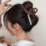 여성 진주 라벨 올림머리 반묶음 집게핀
