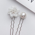 레인걸 2P세트 우아하게 플라워진주 비녀 올림머리 똥머리 헤어 뒤꽂이 U핀 머리핀 h0042