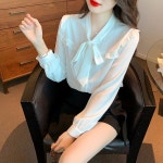 리본 블라우스 여성 브라우스 링클프리 정장 가을 타이 루즈핏 여자 셔츠 왕리본 앞리본