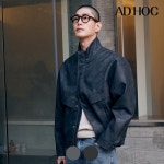 애드호크 오버픽 에코레더 하이넥 크랙 절개라인 가죽 점퍼 HA1LE01