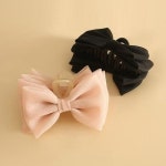 여성스러운 블링 펄쉬폰 리본 집게핀