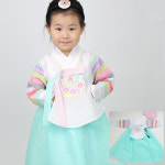 베베앤리본 여아한복 아동 한복 돌복 하얀나래 당의 민트치마 색동당의 민트치마 13호