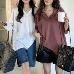 심플 루즈핏 얇은 무지 후드티셔츠 간절기 체형커버