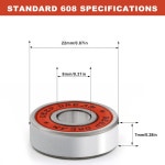 스케이트 이중 고무 밀폐 깊은 홈용 프리미엄 20Pcs 608r 베어링 스케이트보드 롱보드 베어링 8x22x7mm 608-zz 20