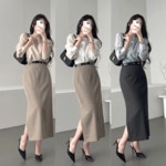 만능코디템 오피스룩 가나다란 깔끔한 하이웨스트 슬릿 옆트임 H라인 롱 스커트