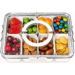 몽호 주방정리 Portable Snackle Box Container - Divided Serving Tray with Lid and Handle Clear Snack