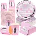 PUFIER 디스코 파티 - 볼 종이 접시 컵 칵테일 냅킨 70년대 장식 100Pcs
