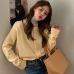 여성 베이직 진주알 단추 라운드넥 스타일 가디건