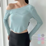 여성 원 오프 숄더 포인트 신축성 긴팔 티셔츠