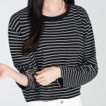 모이르벨라 여성용 비즈 스트라이프 라운드넥 티셔츠 A24FW2-A0750