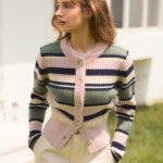 에브모우 TASMANIA WOOL STRIPE CARDIGAN -