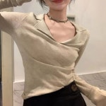 여성 4컬러 슬림핏 롱슬리브 카라 브이넥 긴팔 티셔츠