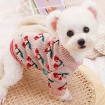 강아지옷 톤다운 스카이블루 귀여운 체리 니트 스웨터