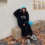 여성 데일리 겨울 프린팅 기모 후드 롱원피스