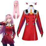 애니메이션 DARLING In The FRANXX 제로 투 코스프레 의상 02 원피스 유니폼 정장 머리 장식 가발 여성 할로윈