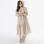 원피스 OPS 홈웨어 긴팔 풍성한 핏 임산부 벌룬 롱 오버핏