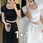 메이리앤 메이리앤 1 1 유넥 크롭 레터링 반팔 티셔츠 L