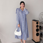 샵앤 여성 세일러 카라 스트라이프 데일리 셔츠 롱 원피스 블루 ARA-WDR-3864