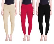리라 Lyra 울트라 소프트 면 프리 사이즈 발목 길이 레깅스 여성용 - 3팩 마룬 스킨