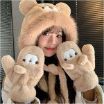 귀여운 여성 겨울 곰돌이 털모자 장갑 세트