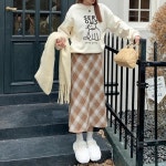 옷자락 여자 가을 빈티지 체크 패턴 H라인 기장옵션 스커트