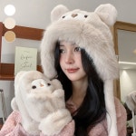 보들 따뜻한 인조모 귀염 곰돌이 모자 장갑 세트