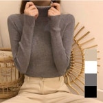 여성 무지 슬림핏 스타일 골지 목폴라 이너 니트 목티