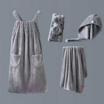 극세사 샤워가운 타월 터번 4종세트 밴딩 도톰 물흡수 실내가운 호텔가운 수면가운 사우나가운