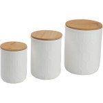 블루밍빌레 벌집 디자인과 대나무 뚜껑이 블루밍빌 농가 석기통 흰색과 천연 3가지 크기 세트