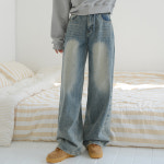 수비진 여성용 샌드워싱 포인트 와이드 데님 청바지 숏 중청 M 7363-1