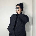 여성 깔깔이 경량 숏 패딩 퀼팅 점퍼 퀄팅 아우터 여자 오버핏 루즈핏 얇은 이너 노카라 버튼 자켓
