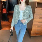 애니율 여성 봄 가을 브이넥 체크 숏 자켓 사진 S G1564