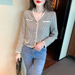 애니율 여성 봄 가을 브이넥 체크 숏 자켓 사진 S G1564